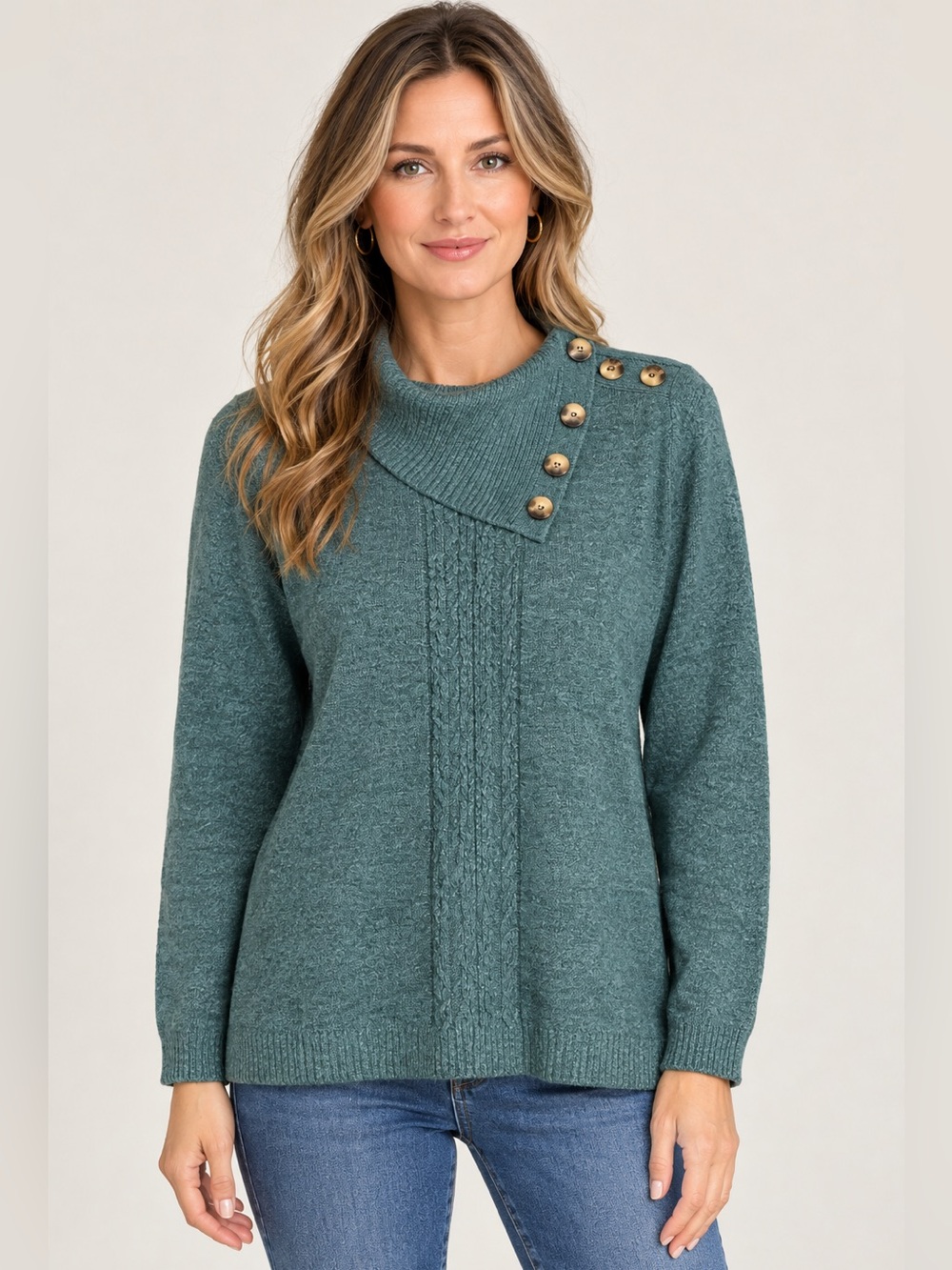 Napa Valley Button Shoulder Cowl Neck Knit Sweater Size PS Preppy Minimalist